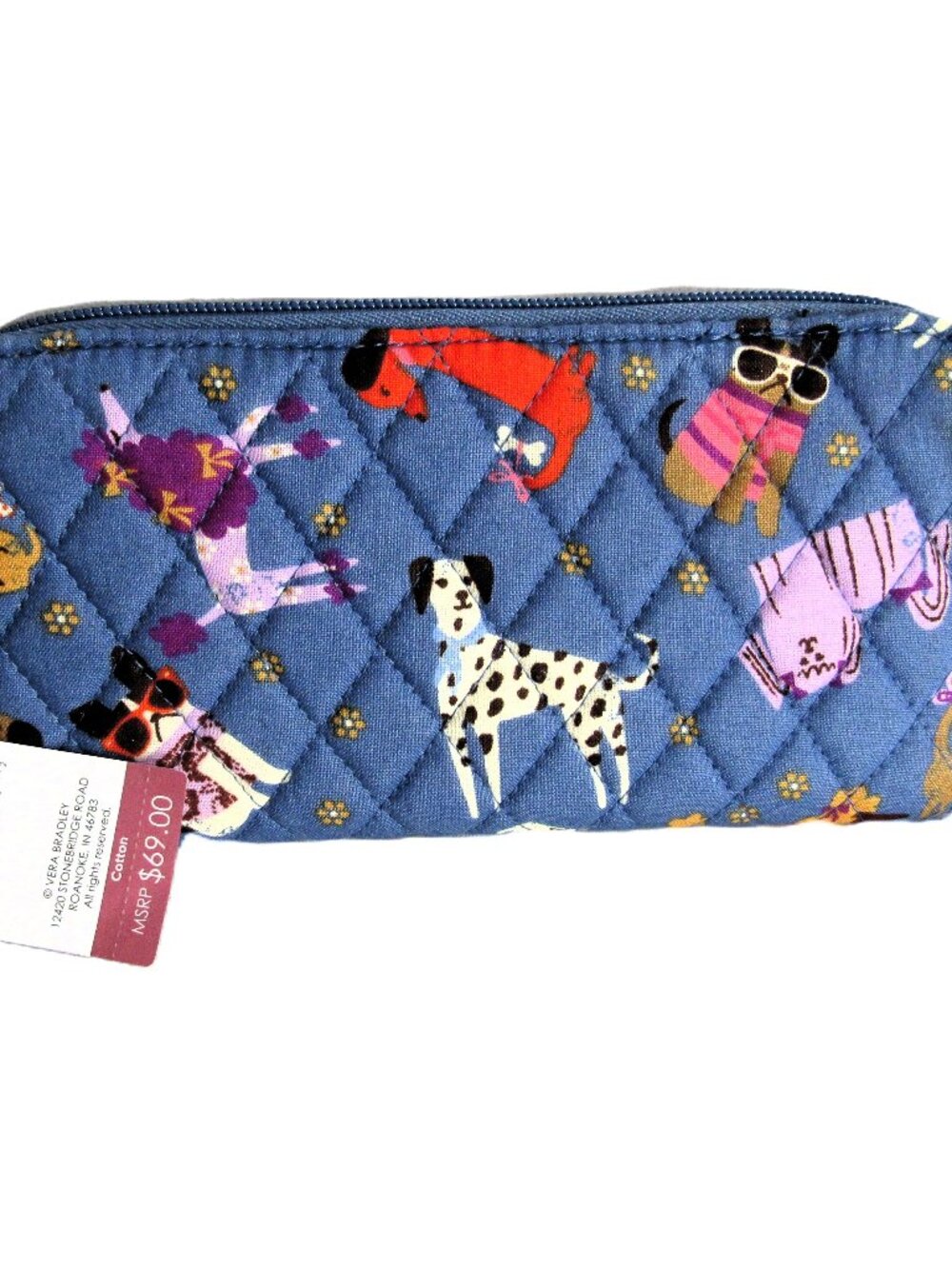 VERA BRADLEY "FOR THE LOVE OF DOGGIES", NWT DENIM PRINT CLUTCH ORGANIZER WALLET
